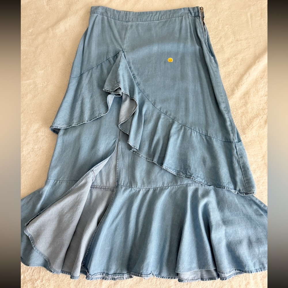 Zara Asymmetrical Ruffle Front Slit Wrap Midi Skirt Size M - Picture 8 of 13